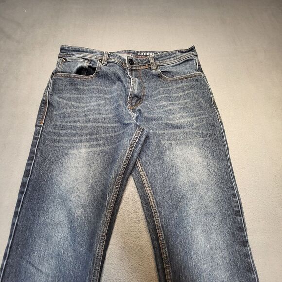 MBX Jeans Mens 34x29 Blue Slim Fit Straight Leg Distressed Stretch Denim - Picture 2 of 10